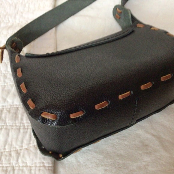 Artisan Black Pebbled Genuine Leather Front Flap Boho Purse Shoulder Bag, New - Picture 4 of 7